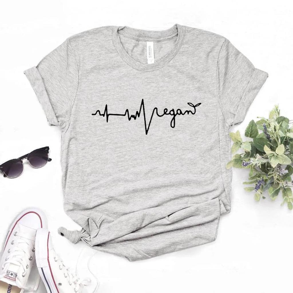 Vegan HeartBeat Letter Print Women T Shirt Short Sleeve O Neck Loose Women Tshirt Ladies Tee Shirt Tops Clothes Camisetas Mujer