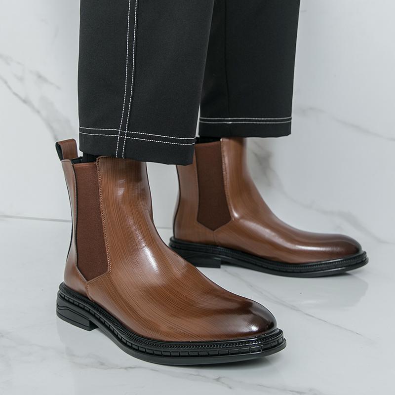 Autumn Winter Warm New Designer Leather Boots for Men Solid Color Fashion Casual Chelsea Boots Male Big Size Platform Shoes Man