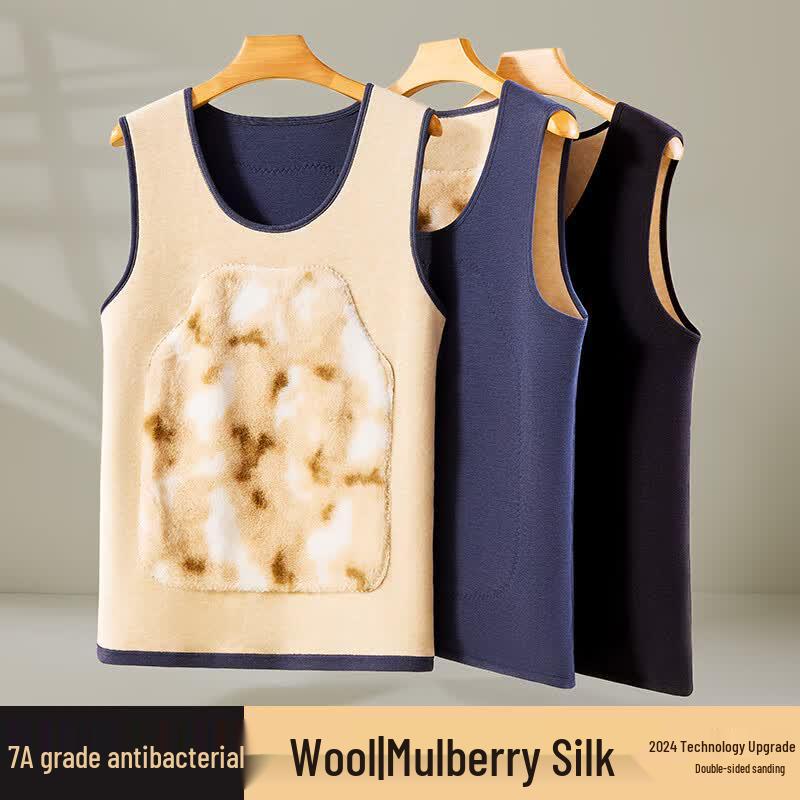 Men s Seamless Wool-Silk Blend Thermal Vest 2XL