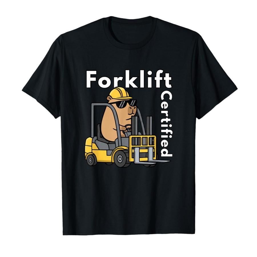 

Funny Capybara Forklift Certified Operator Meme T-shirt For Men Women 100% Cotton T Shirts Short Sleeve Tops 0204-1 - Men s S... S