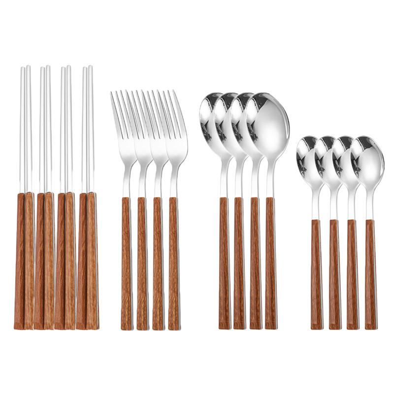 

16/20/24pcs Stainless Steel Plastics Handle Cutlery Set Dinnerware Western Tableware Chopsticks Knife Fork Tea Spoon Silverware