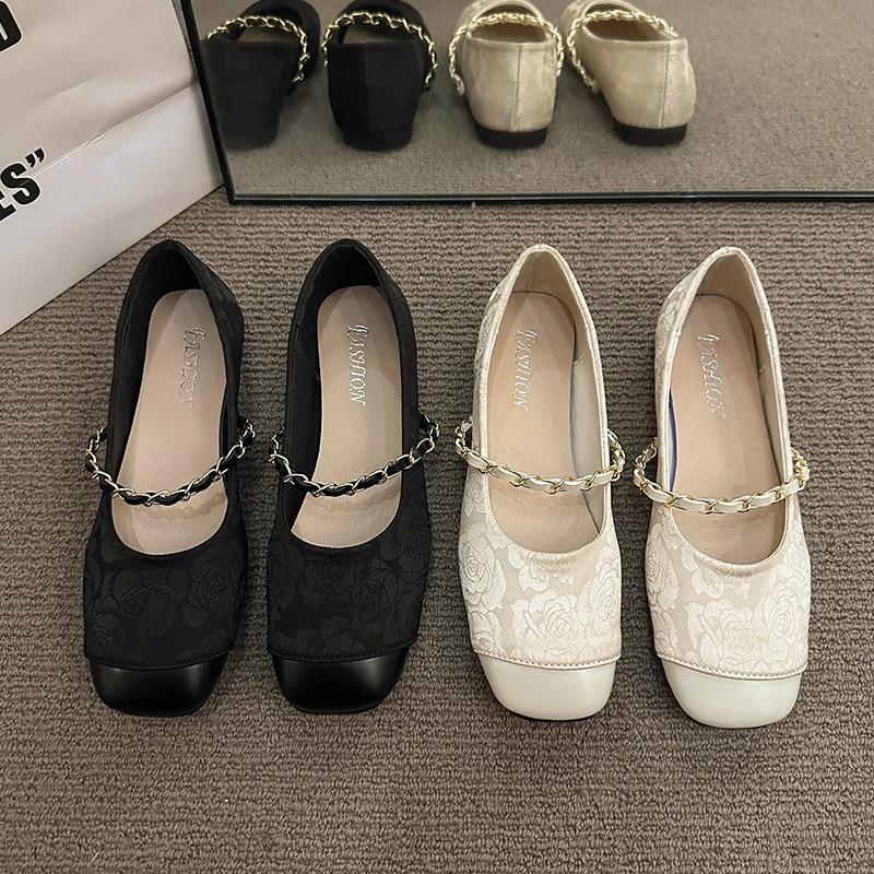Bring Mary Jane low-heeled women's shoes thick-heeled single shoes women's new one-word square head shallow mouth temperament commute