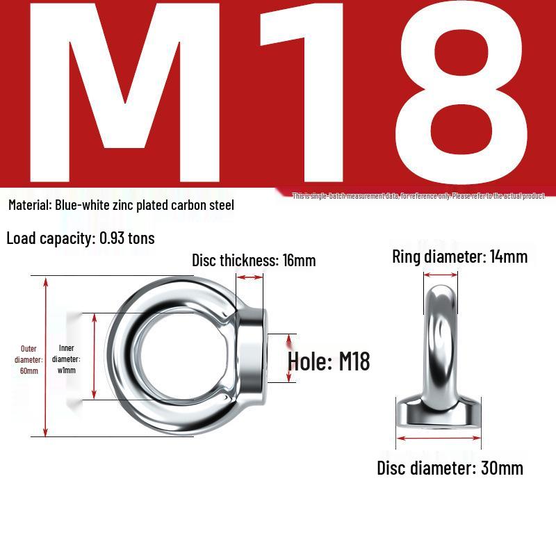 Marine Grade Zinc-Plated Hardened Carbon Steel Lifting Eye Bolt with Nut, Round Ring, Extended Thread, M6 M8 M20