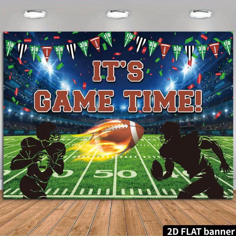 

2D Football Game Night Background, It s Game Time Stadium Field Backdrop for Sports Themed Events 47.2x31.5inch/120*80cm