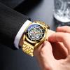 Men's Automatic Mechanical Watch 3ATM Waterproof Luminous Analog Display Stainless Steel Adjustable Belt Gold Fashion Accessory
