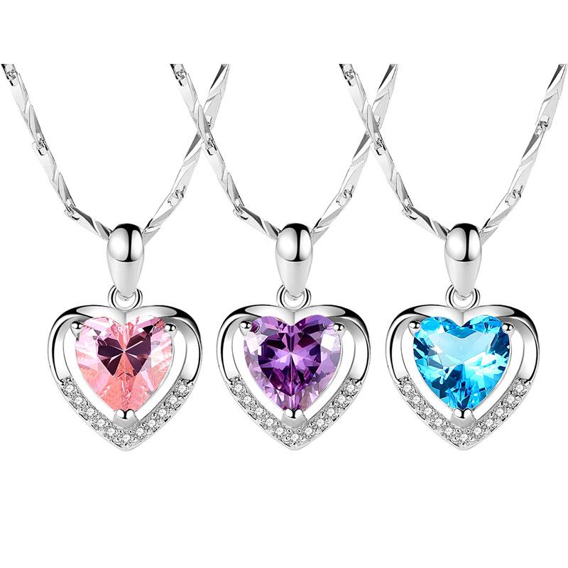 S925 Sterling Silver Ocean Heart Pendant Necklace with Rhinestones – Light Luxury Fashion for Women