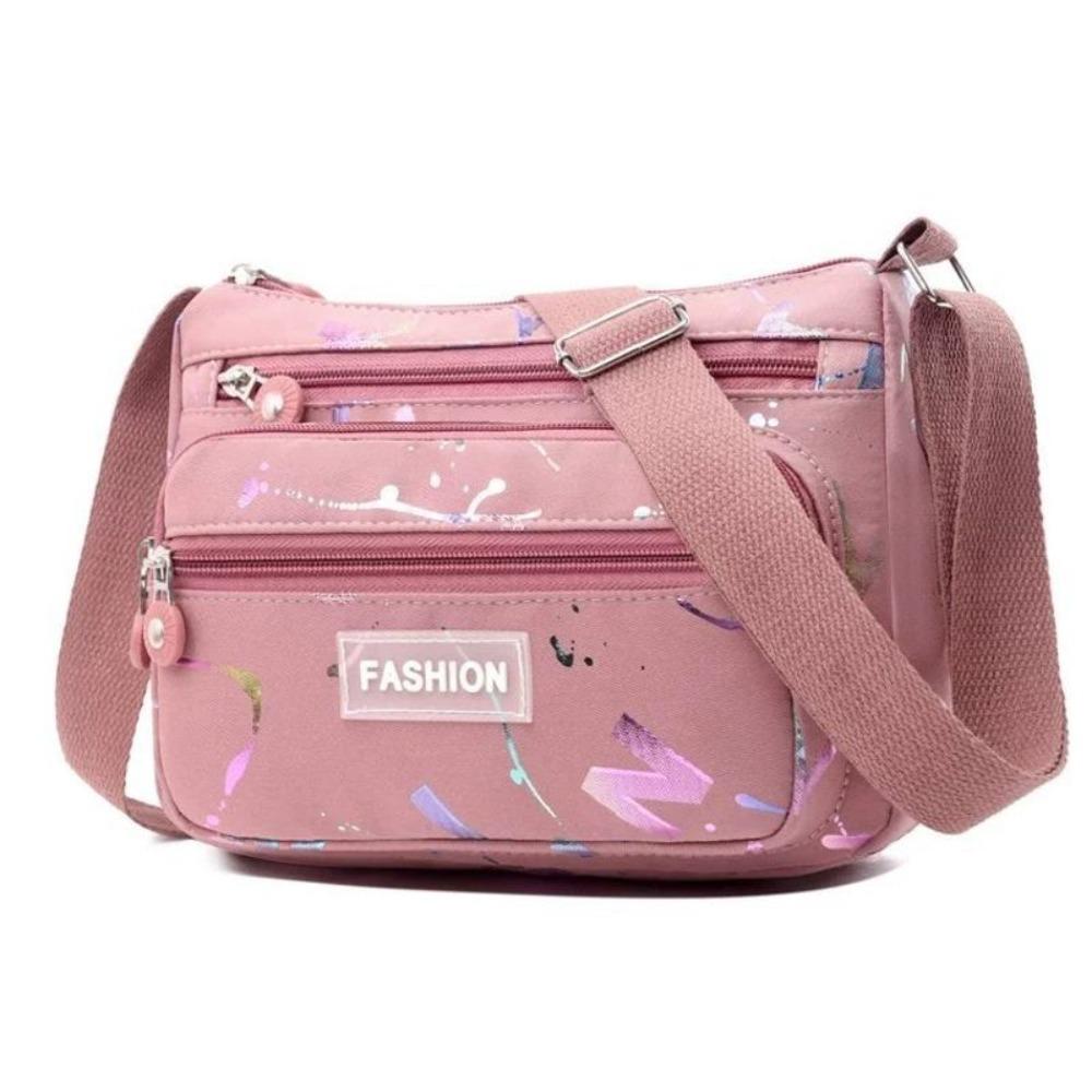 

New Large Capacity Crossbody Bag Nylon Multi-layer Shoulder Bag Waterproof Adjustable Strap Mobile Phone Bag Women розовый