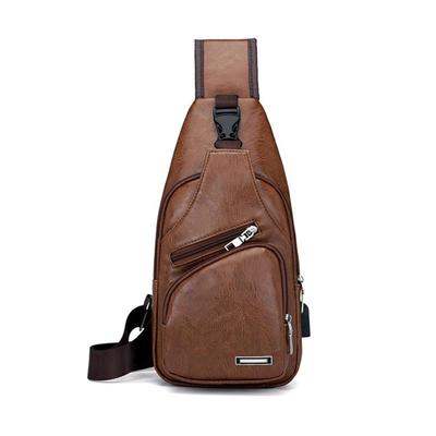 Men's Shoulder Pack Charging Leather Movement USB Chest Bag Sports PU Hiking Sling Bag