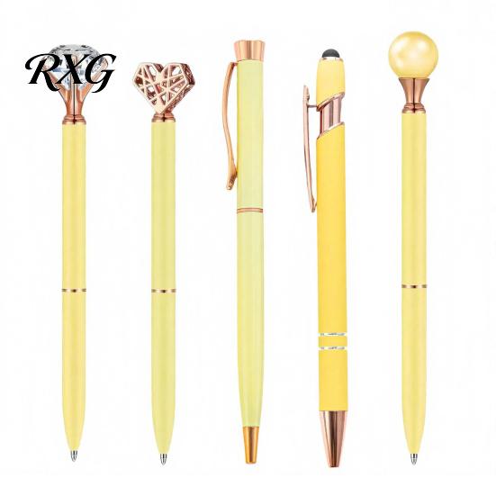 Refillable Metal Ink Pen 5PCS Diamond Ballpoint Pens, with Sparkling Rhinestone Decor, Smooth Writing Push Press Mechanism Pen, for Kids Adults