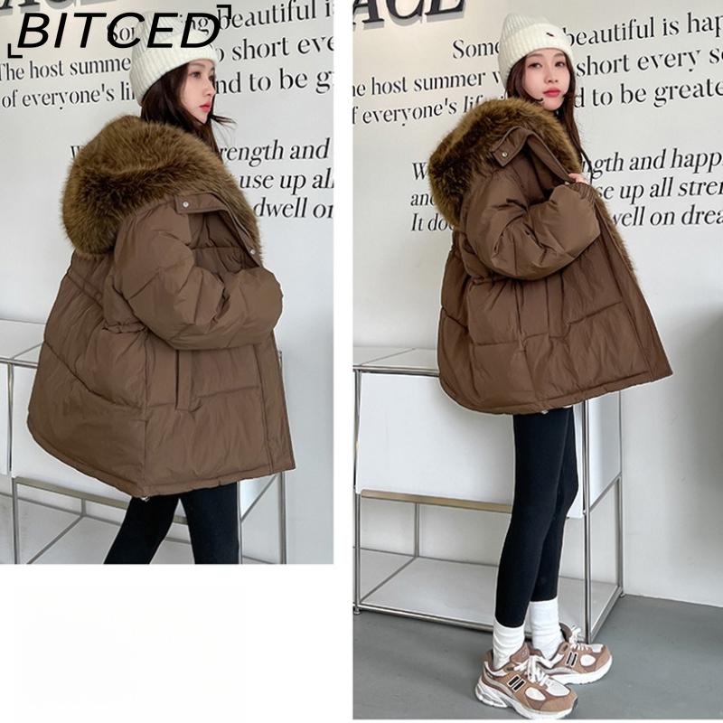BITCED Detachable Oversized Fur Collar Down Jacket for Women Winter Thickened Waist-Defining Fur-Trimmed Parka