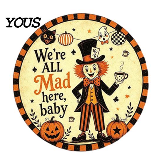 Holiday Party Wall Decoration Retro Halloween Sign, Round Metal Decorative Vintage Festive Home Ornament Rustic Art Decor for Living Room Mounted