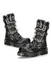 Fashion New Men's Punk Motorcycle Boots Metal Thick Heel Goth Skull Buckle Mid- Calf Combat Boots Zipper Round Toe Women Western Boots
