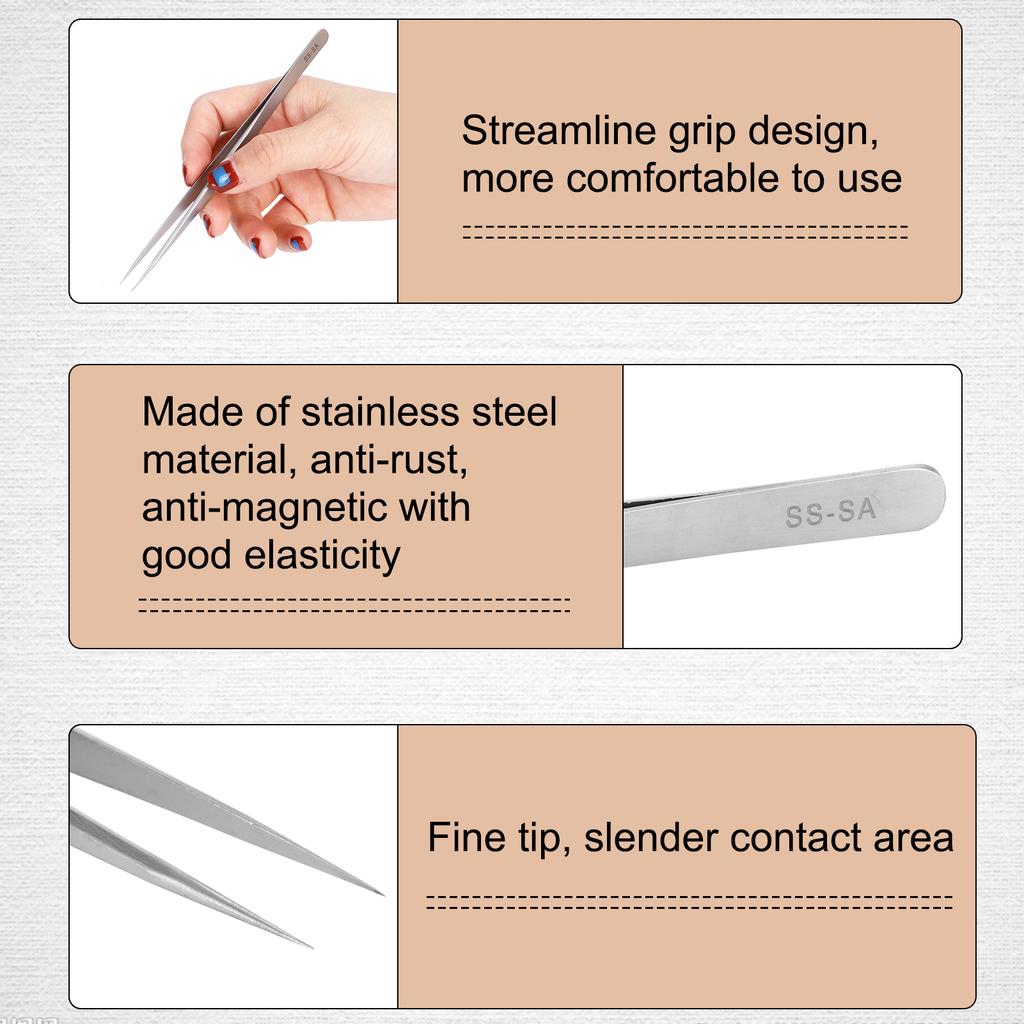 Nail Art Tweezers Stainless Steel Eyelash Extensions Tweezers Eyelash Makeup Tool Straight Pointed Tweezers for Nail Art