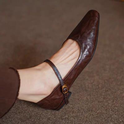 Scarpe Basse da Donna Moda Mary Jane Scarpa in Pelle Cinturino con Fibbia Tacco Basso Scarpe Piatte da Donna Punta Quadrata Scarpe Casual Primavera Autunno 2024