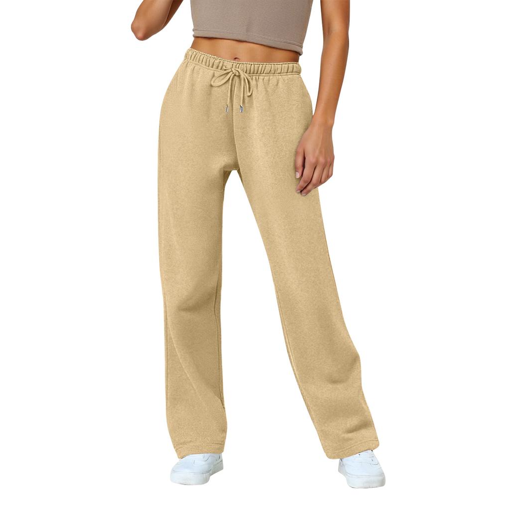 Women's Wide Leg Track Pants Fleece Lined Loose Straight Casual Pants  Sports Jogger Pants With Pockets