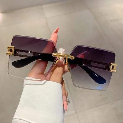 Rimless Square Women Sunglass Stylish Vintage Oversized Gradient Eyewear New Ins Trendy Brand Design Shades