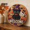 Handmade Welcome Sign Crafts Halloween Faux Pearl Door Kit, Ghost Skull Skeleton Cat Kit Painting Arts for Wall Decoration