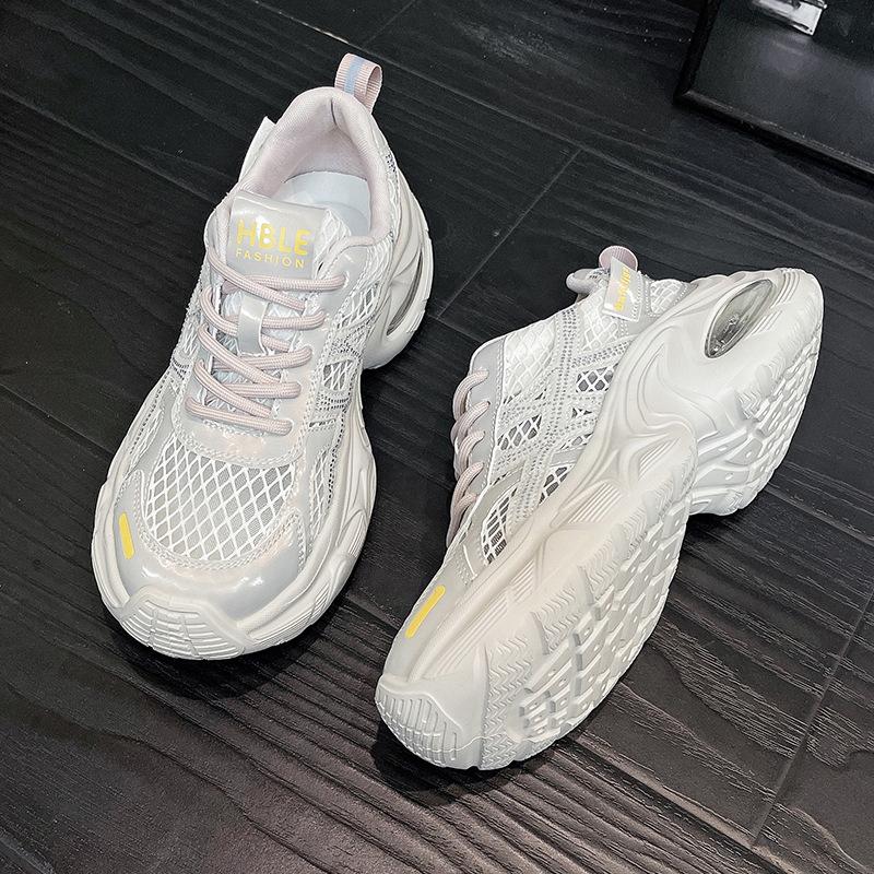 Women'S  Spring New Breathable Hollow Mesh Platform Sneakers Thick-Soled Heightening Slim All-Match Casual Sports Shoes