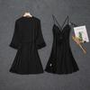 Conjunto Sexy de Camisola de Cetim e Robe de Renda para Mulher