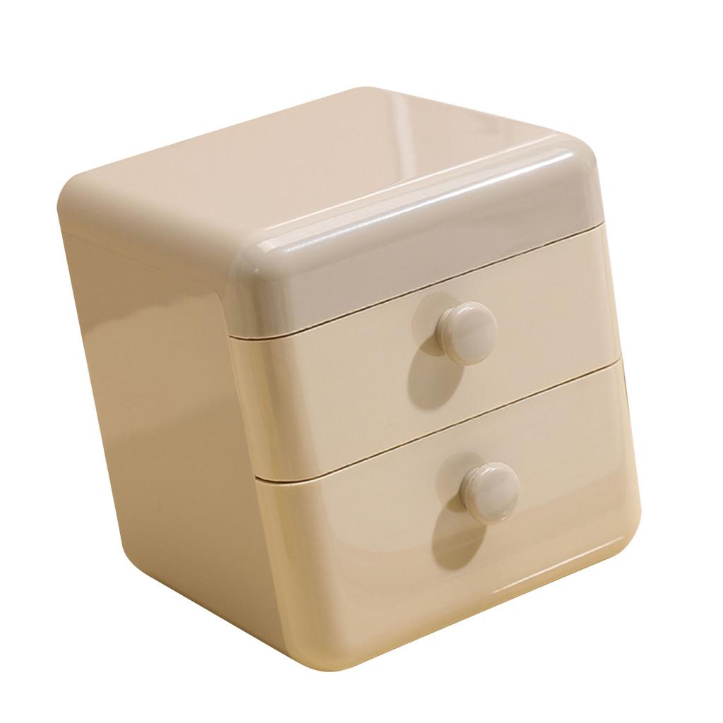 Desk Storage Box with 2 Drawers and   Lid Plastic Cute     Desktop Jewelry Stationary   for Home Dorm