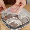 Stainless Steel Dinner Plate with Lids 3 Grid Student Children Dishes Serving Tray Divided Fruit Salad Food Plate Tableware
