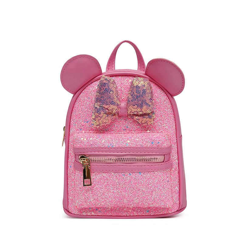 Zaino con Paillettes a Fiocco per Ragazza, Materiale PU Impermeabile per Uso Quotidiano