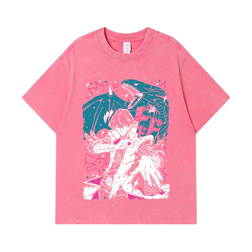 275 GSM Washed T-shirts 100% Cotton Yu-Gi-Oh V7 Seto Kaiba Print Unisex Heavy Cotton T Shirt