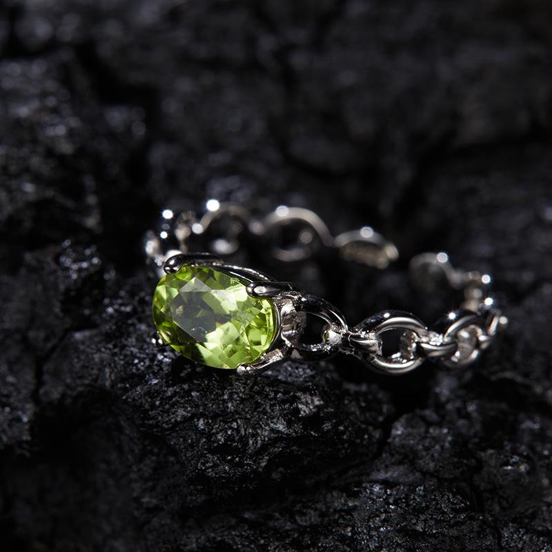 S925 Sterling Silver Natural Topaz Garnet Diopside Amethyst Olive Treasure Ring Women