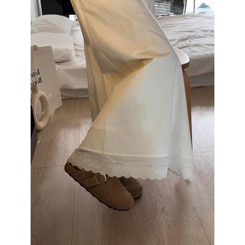 Women's Mid-Length A-Line White Lace Patchwork Skirt - Spring 2025 Collection
