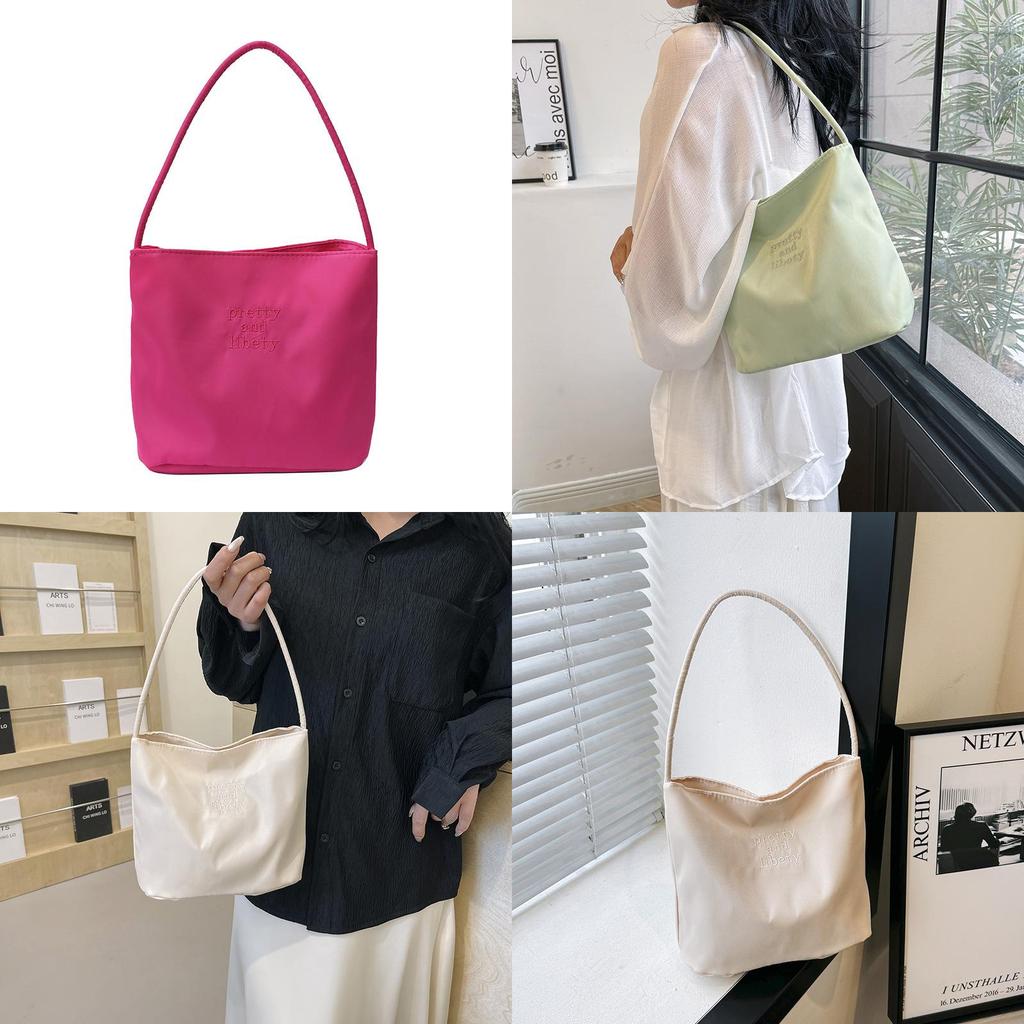 Chic Nylon Bucket Bag For Women Trendy Street Style Handbag With Magnetic Closure