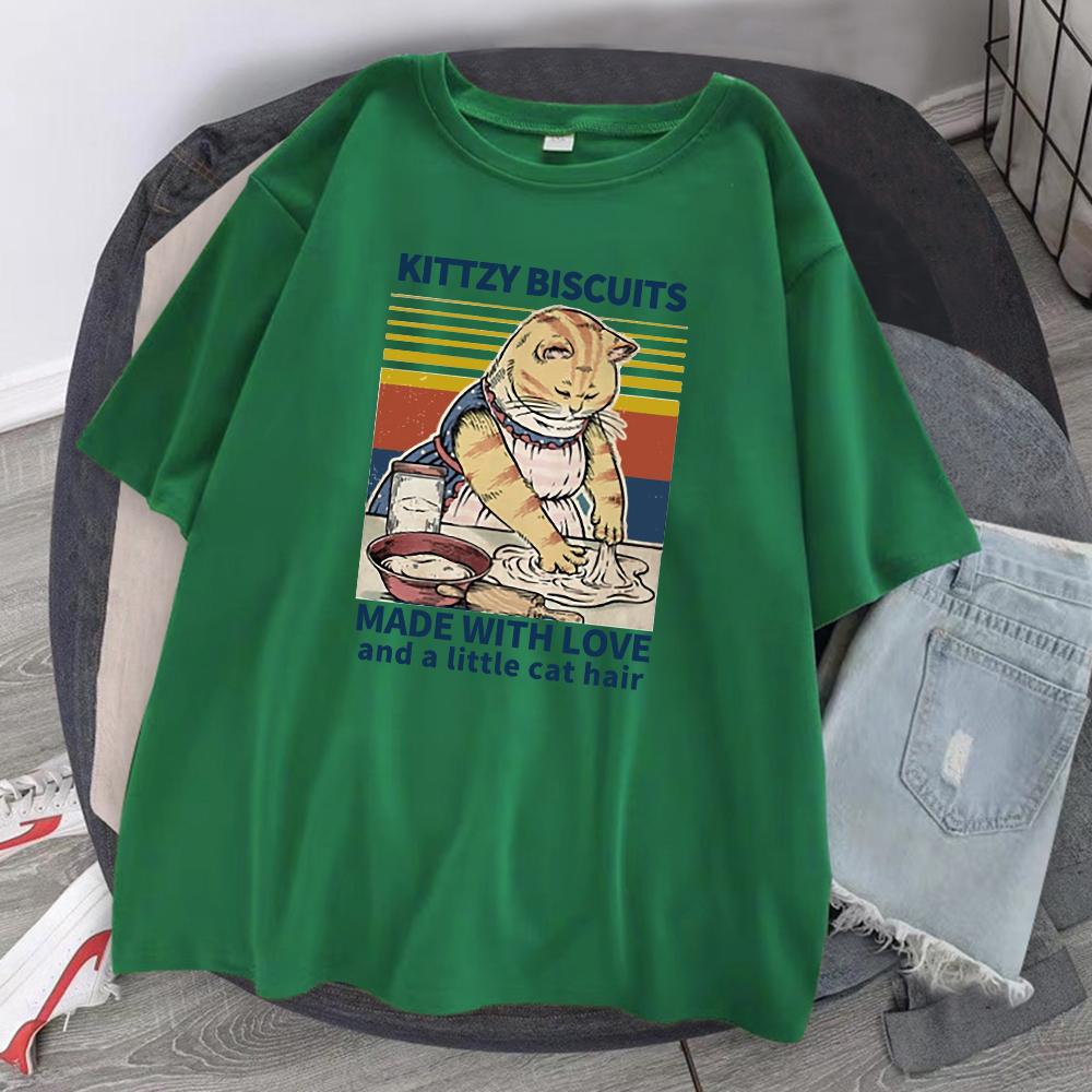 Kittzy Biscuits Made with Love and A Little Cat Hair Unisex Cotton TShirts Summer Breathable ONeck Tops Casual Unisexs Tee Clothing