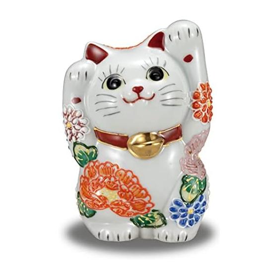 Japanese storehouse cute beckoning cat ornament Kutani ware good luck beckoning cat with both hands raised Flowers Feng Shui good luck interior