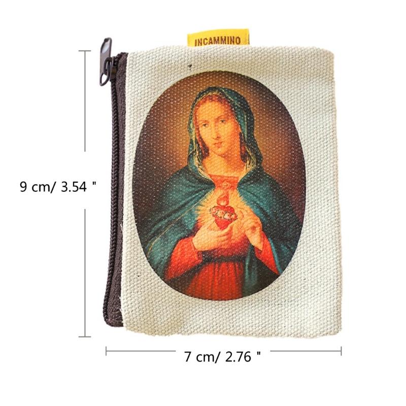 Bolsa para Rosario Católico de 9x7cm, Monedero Porta Rosario, Bolsa para Cuentas con Cremallera para Almacenamiento de Oración