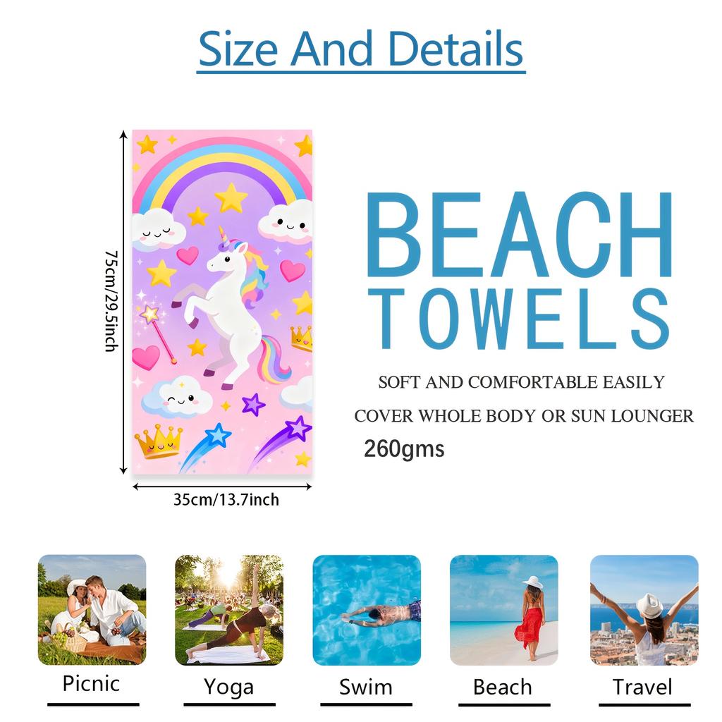 1pc Unicorn-Themed Jumbo Microfiber Beach Blanket & Bath Towel Suitable for Travel, Pool, Yoga, Camping - Rectangular Magical