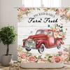 Rustic Framhouse Truck Flower Shower Curtain Farm Fresh Flower Blue Teal Truck on Rustic Vintage Wooden Retro Country Style
