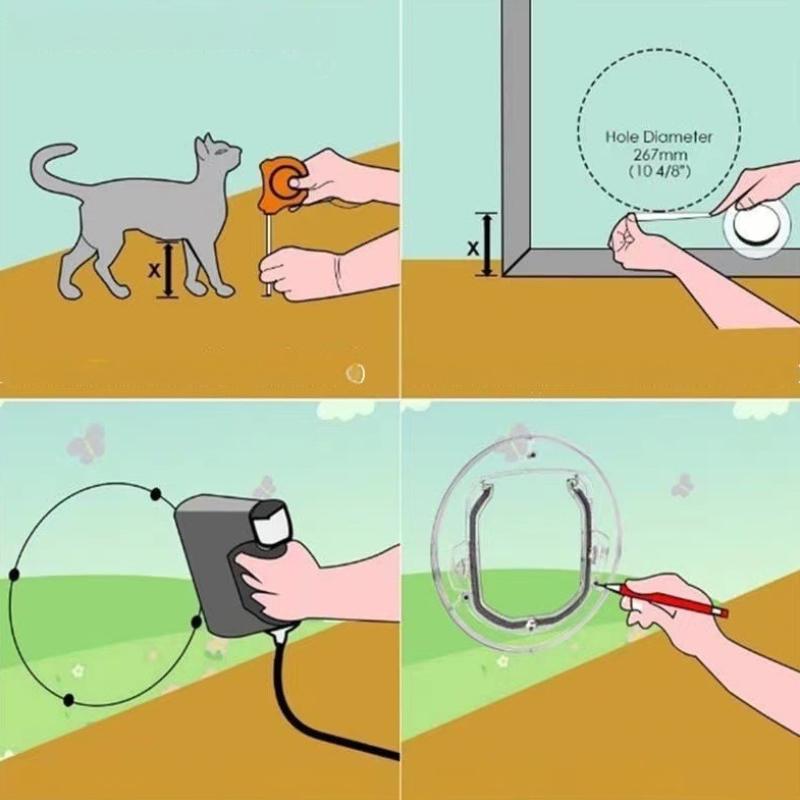 Pet Cat Dog Door Transparent 4 Way Locking Cat Doors Pet Door Cat Kennel Pet Door for Cats Small Dogs Puppy Access Hole Supplies