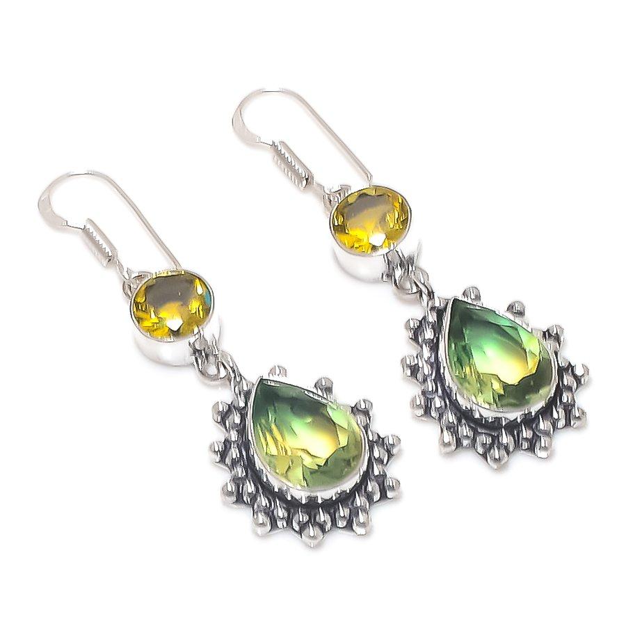 

Bi-Color Tourmaline, Citrine Gemstone 925 Sterling Silver Earring 2.09