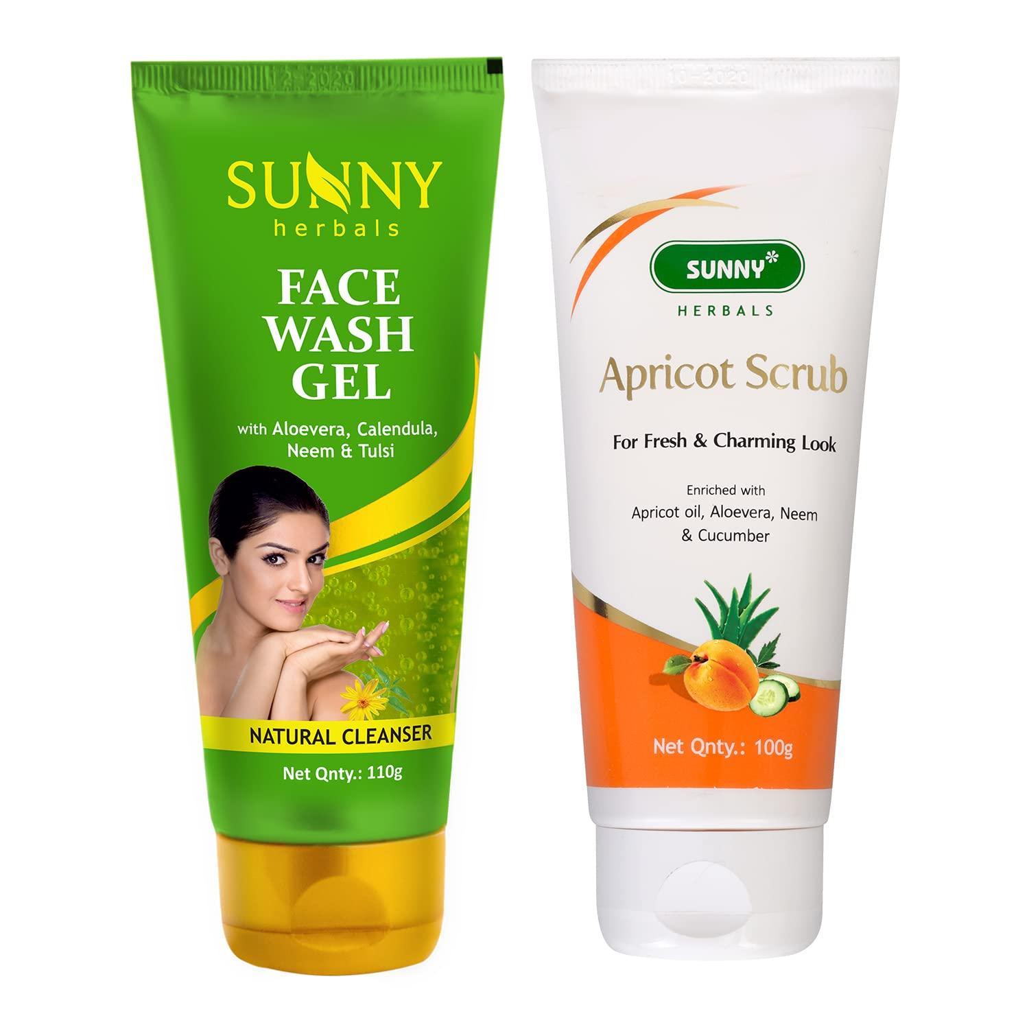 Sunny Apricot Scrub (100gm) & Neem Facewash (110gm), Exfoliates, Removes Dead Cells, Cleanses, Unclogs Pores, Removes Impurities, Excess Oil, Preve