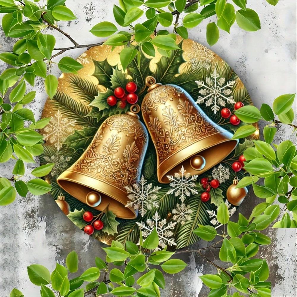 Metal Christmas Bell Round Sign Holiday Decor Vintage Home Wall Art Gift
