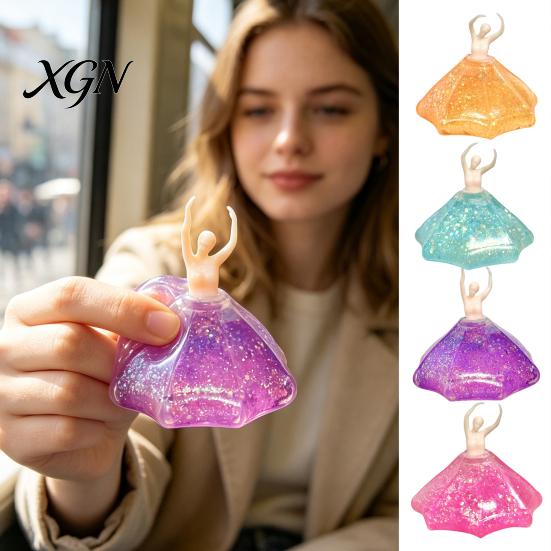 Ballettänzer Schreibtischornament Stressabbau Spielzeug, Tänzerin Knetspielzeug mit Glitzer-Dekor Kleid, Sensorisches Fidget zur Dekoration Weich