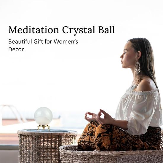 Crocon 55mm Selenite Stone sphere Ball with Metal Stand 1400+ Carats Gemstone Ball Healing Sphere Sculpture Figurine Photography Crystal Sphere