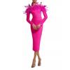 Party Bandage Dress Feather Long Sleeve Slim Fit Sexy Evening Dress Temperament Hip Wrap