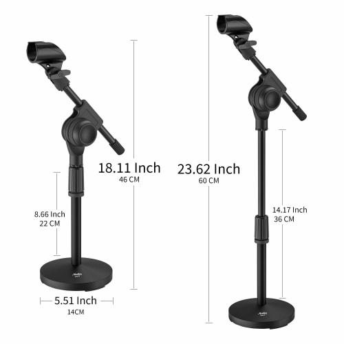 Moukey MMs-5 Desktop Microphone Stand with Geared Boom Arm, 9.5mm & 15.8mm Adapters, 14cm Base Diameter