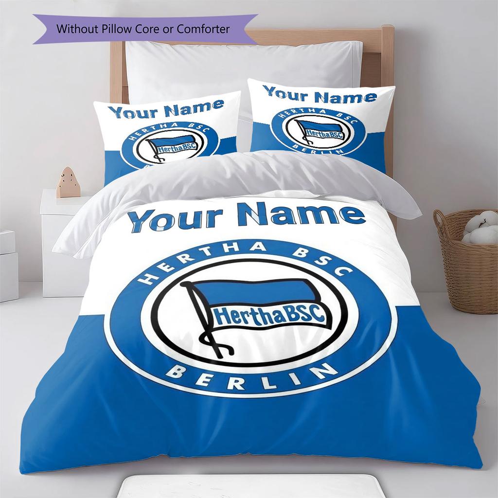 Hertha BSC Custom Name Pattern Bedding,Quilt Set Quilt Cover Pillowcase Home Birthday Gift(1 * Duvet Cover + 2 * Pillowcase, Without Core)