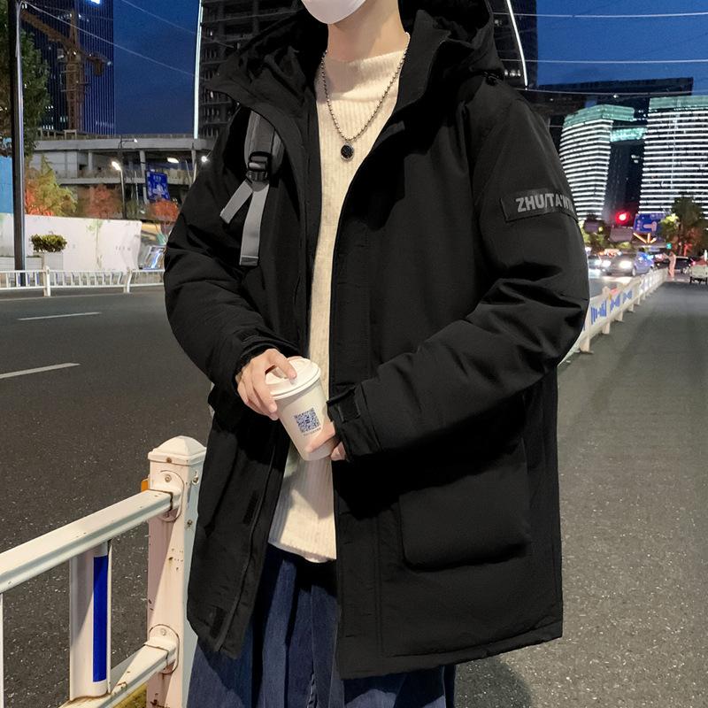 Down jacket men's new versatile thickened mid-length men's winter jacket trendy brand hooded men's clothing