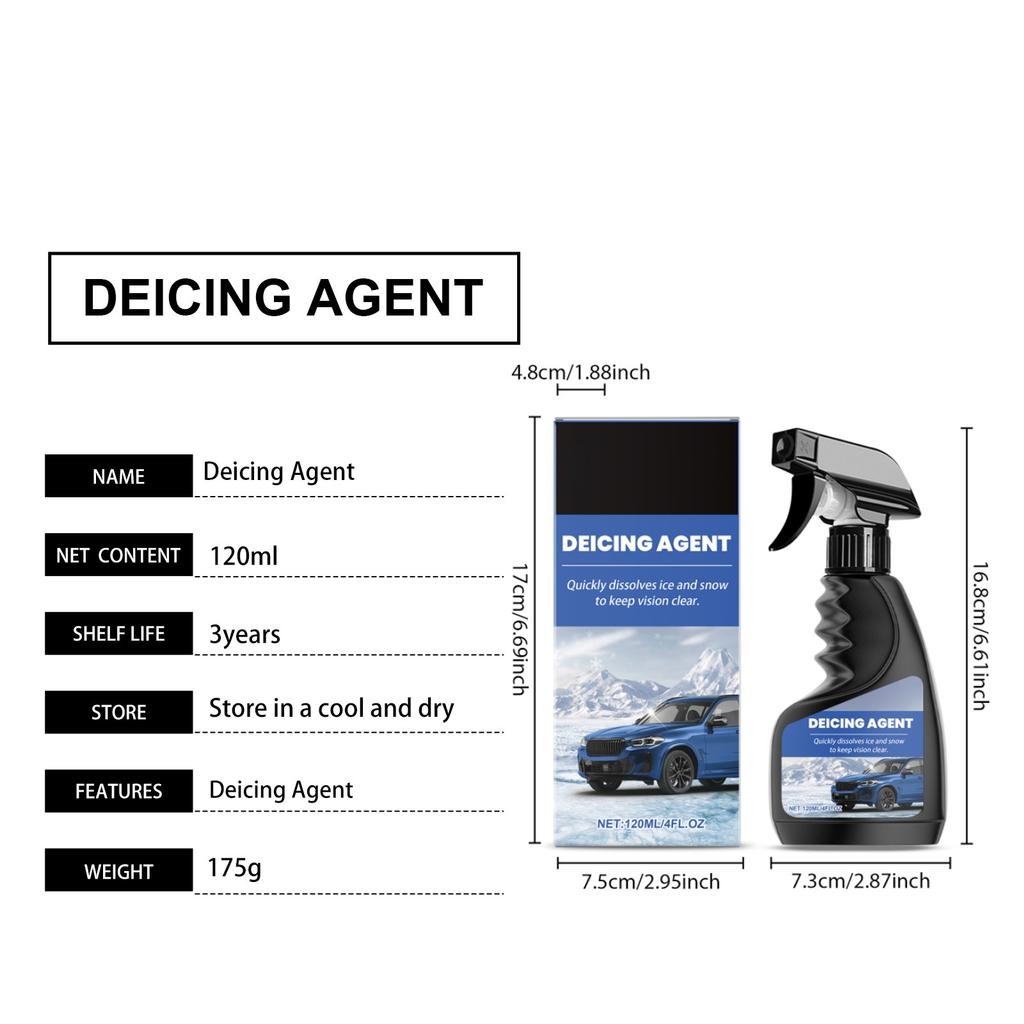 Windshield And Wiper De-icer Spray(120ml), Quickly Melts Frost And Eliminates Re-ice, Perfect For Car Windshields, Mirrors, Headlights And Doors