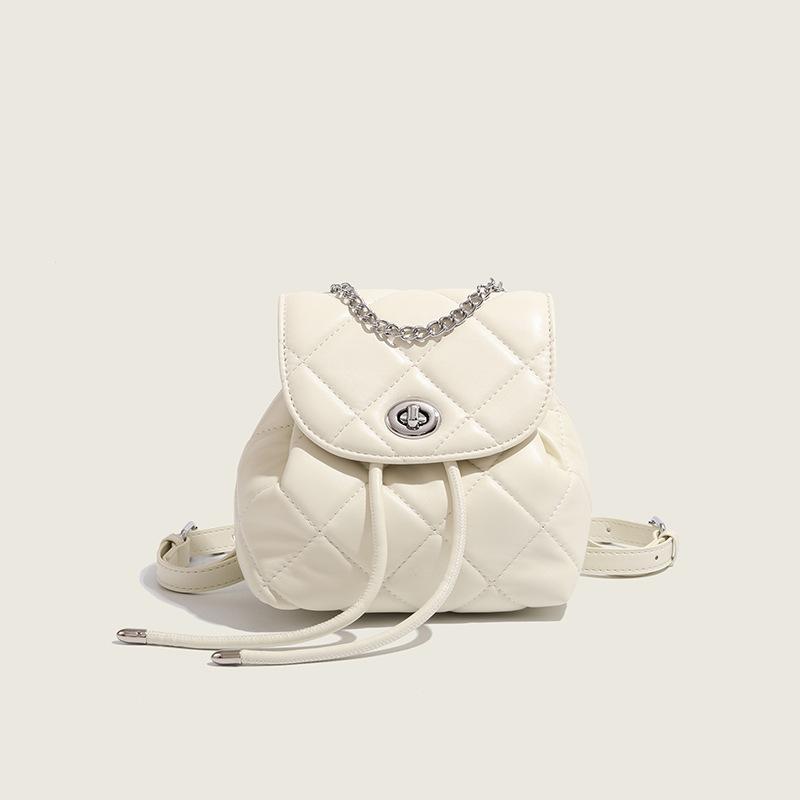 

2025 Fashion Women s Backpack Korean Version Niche Design Quilted Chain Small White Backpack for Women бежевый