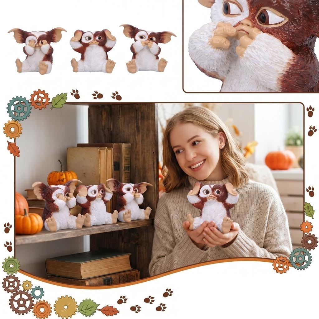 Set of Three Small Plush Creature Figurines Sitting with Different Hand Gestures Soft Texture Collectible Decorative Toys for Display