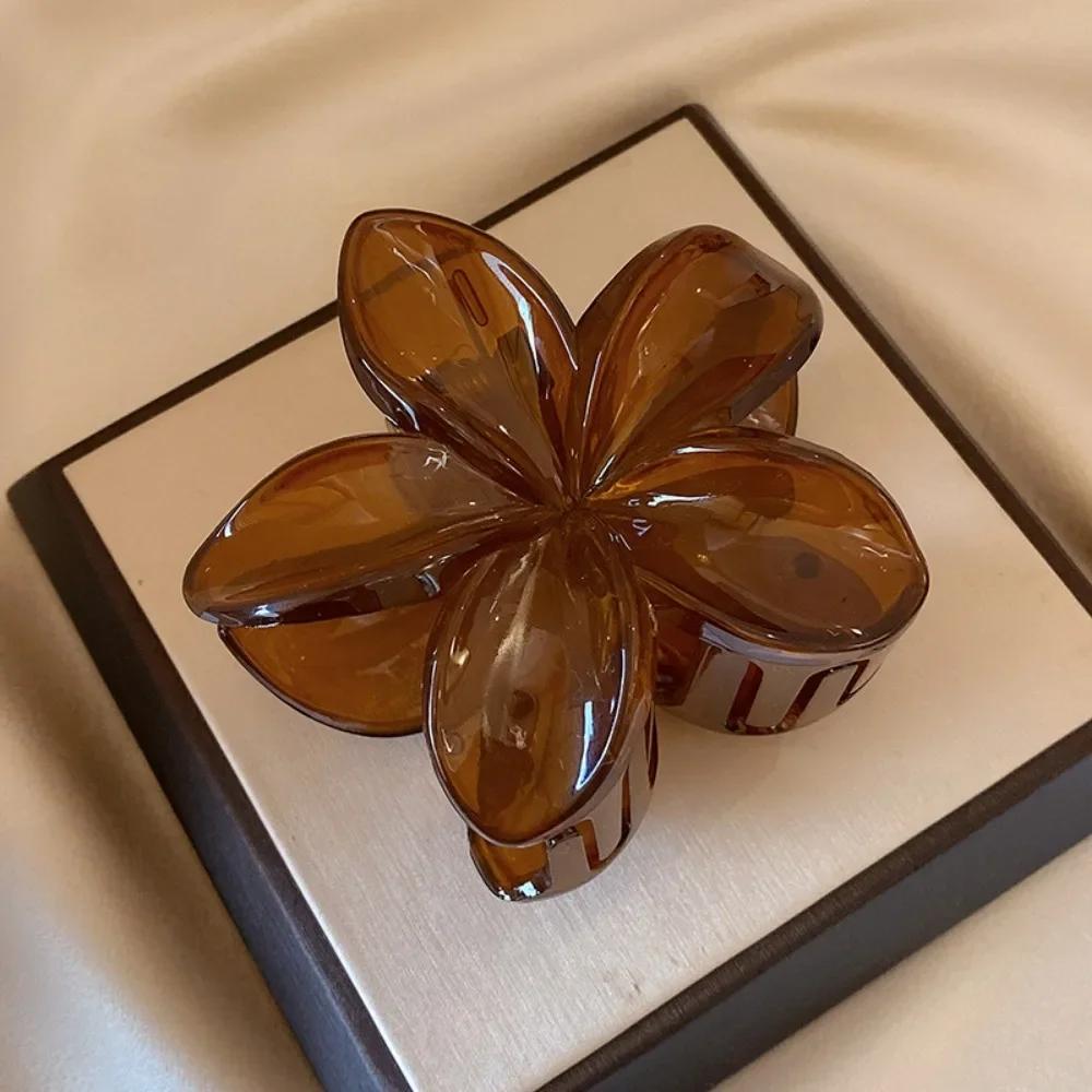 

Fashion Flower Shaped Hair Clips for Women, Laser Mermaid Princess Design Lightweight Plastic Barrettes, Brown Beige Hair Pins