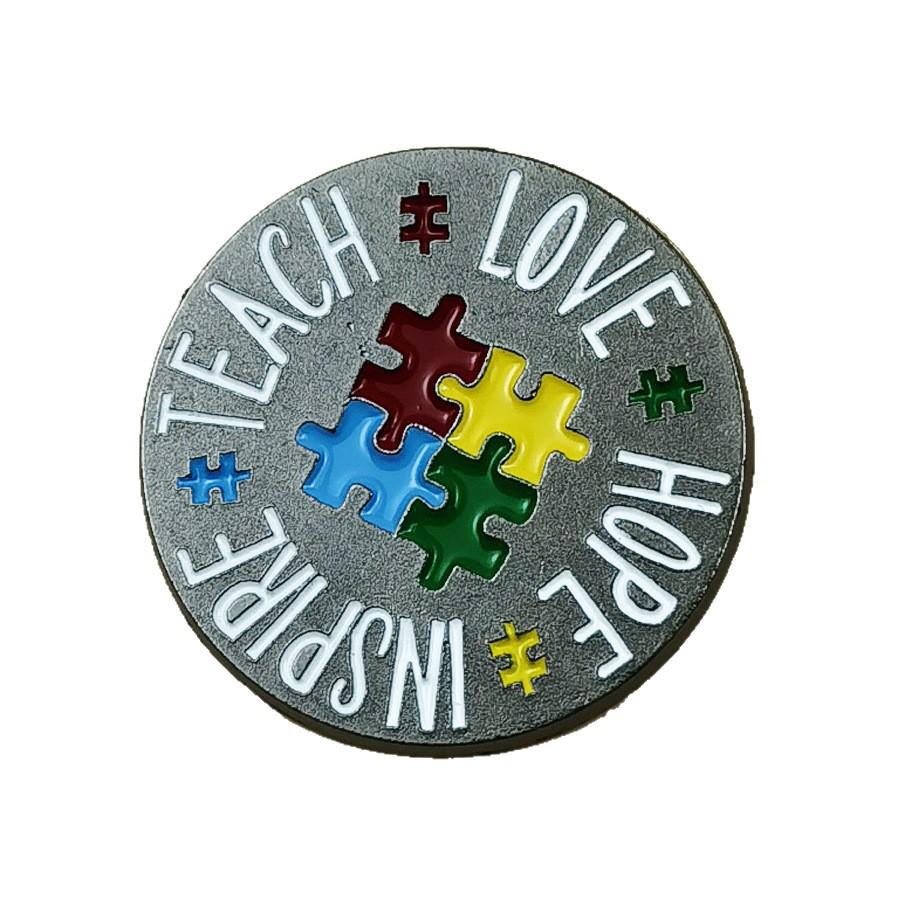 Creative Autism Medal: English Letter Metal Brooch - Simple, Personalized Round Badge Accessory